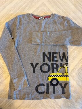 Mish Boys New York City Waffle Knit Long Sleeve Shirt Gray Size 7 Taxi Graphic